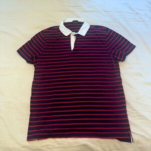 J.Crew Mens Large Rugby Shirt Red and Blue stripe worn 1 time
